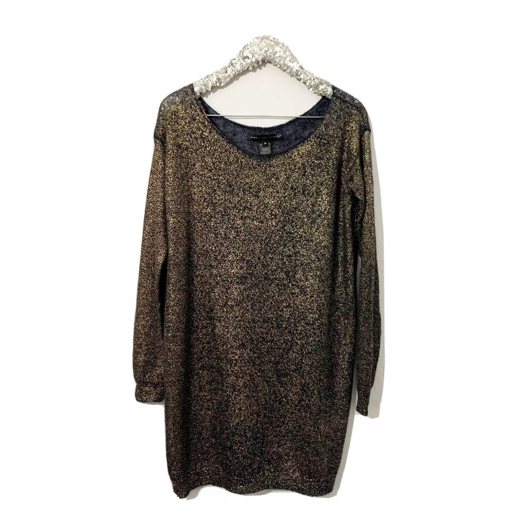 MARC BY MARC JACOBS Dark Blue Long Sleeve Gold Foil Mohair Tunic Sweater Sz XS